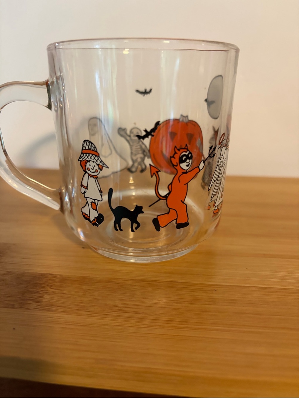 Vintage Halloween Parade Luminarc Glass Tumbler Mug Orange & Black. Ghost Witch